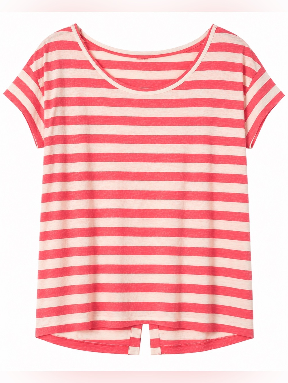 J. Crew 100%Cotton Striped Scoop Neck Back Button Down Detail Tee- L